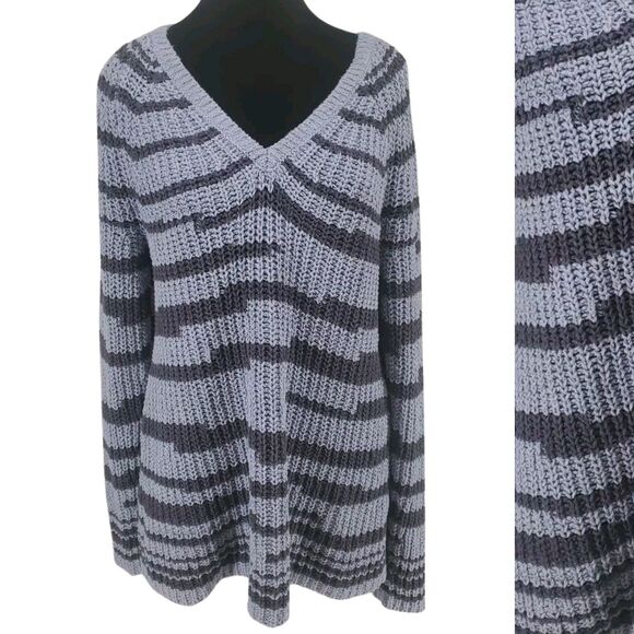 J. Jill Sweaters - J. Jill Large | Chunky Knit Slate Blue Navy Stripe Sweater 100% Cotton Cottage